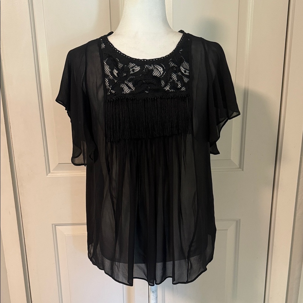 Calypso St. Barth Black Sheer Lace Blouse
